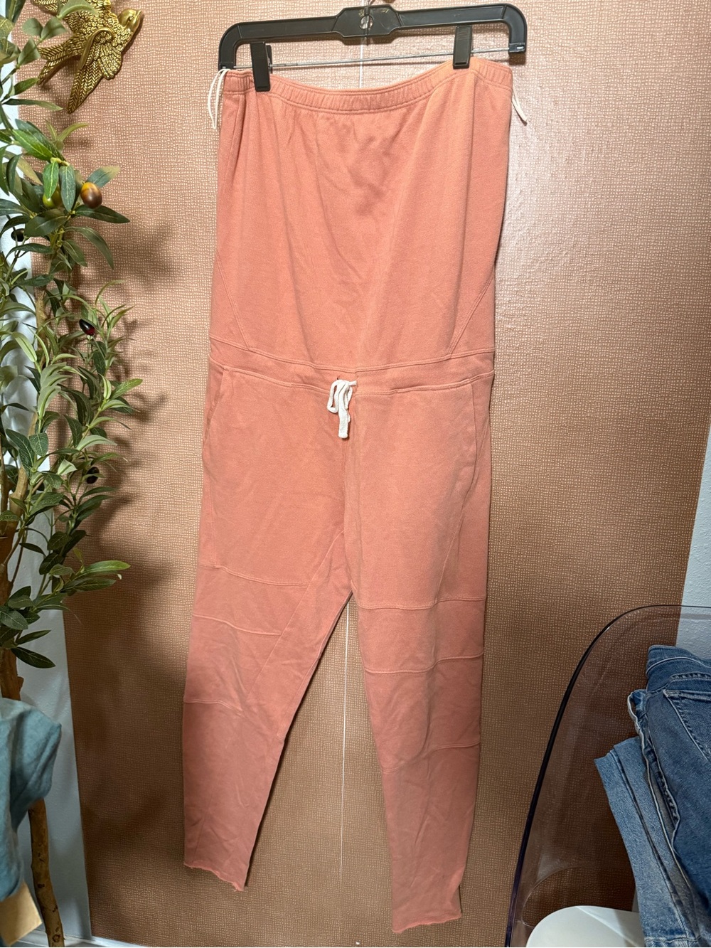 Free People Peach Drawstring Jogger Jumpsuit